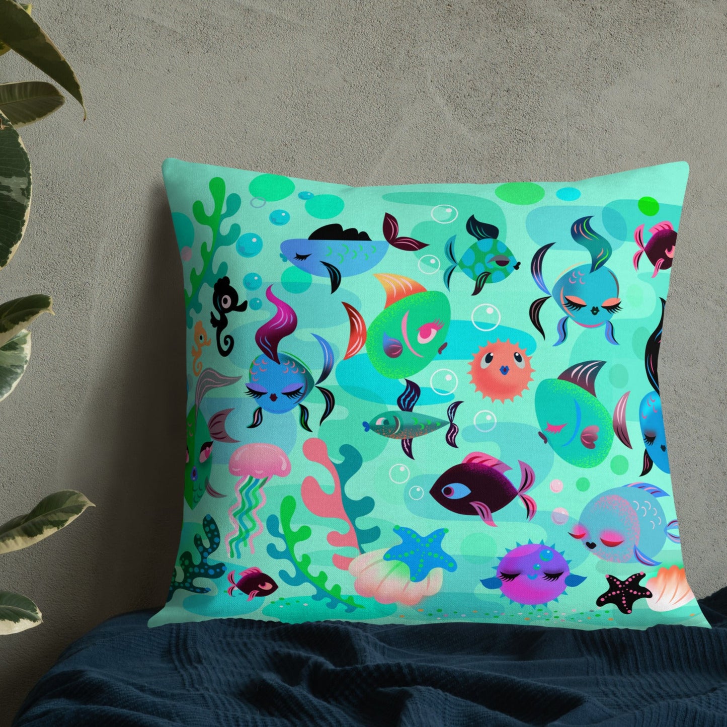 Mid Mod Fishies on Aqua • Decor Pillow