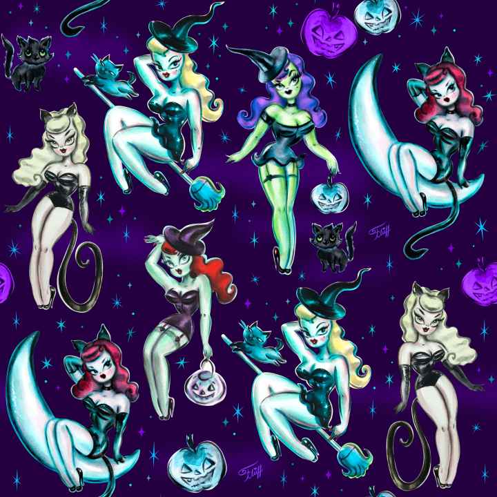 "Vintage Witches" Dark Leggings by Miss Fluff x Lipstick & Chrome-1