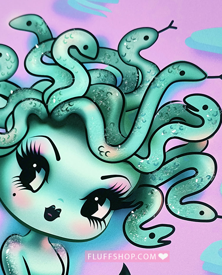 Little Medusa Mermaid • Signed & Glittered • Limited Edition Fine Art Giclee Print