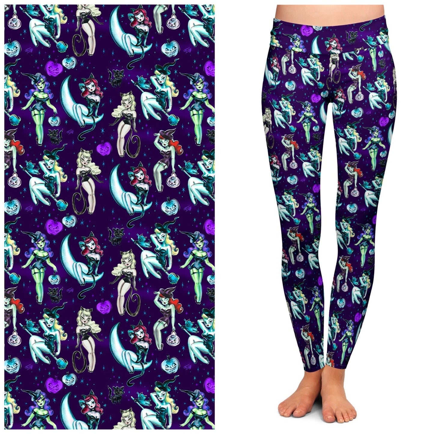 "Vintage Witches" Dark Leggings by Miss Fluff x Lipstick & Chrome-0