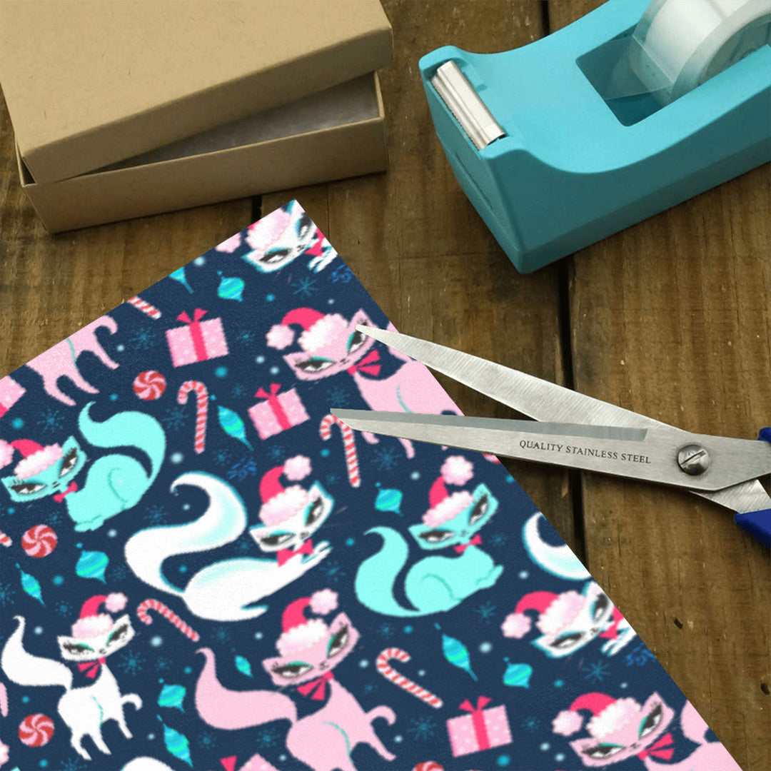 Swanky Kittens Christmas Dark Blue • Gift Wrap Paper 3 Rolls