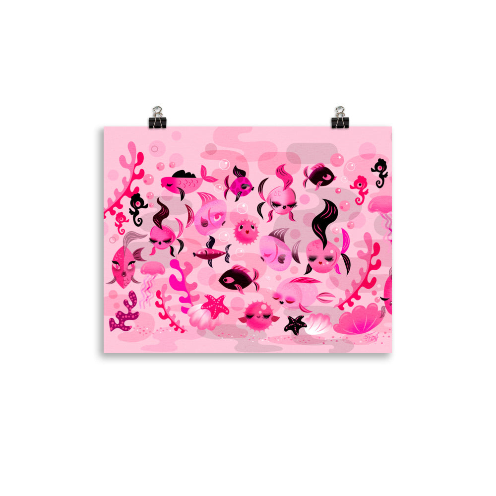 Mid Mod Fishies on Pink • Art Print