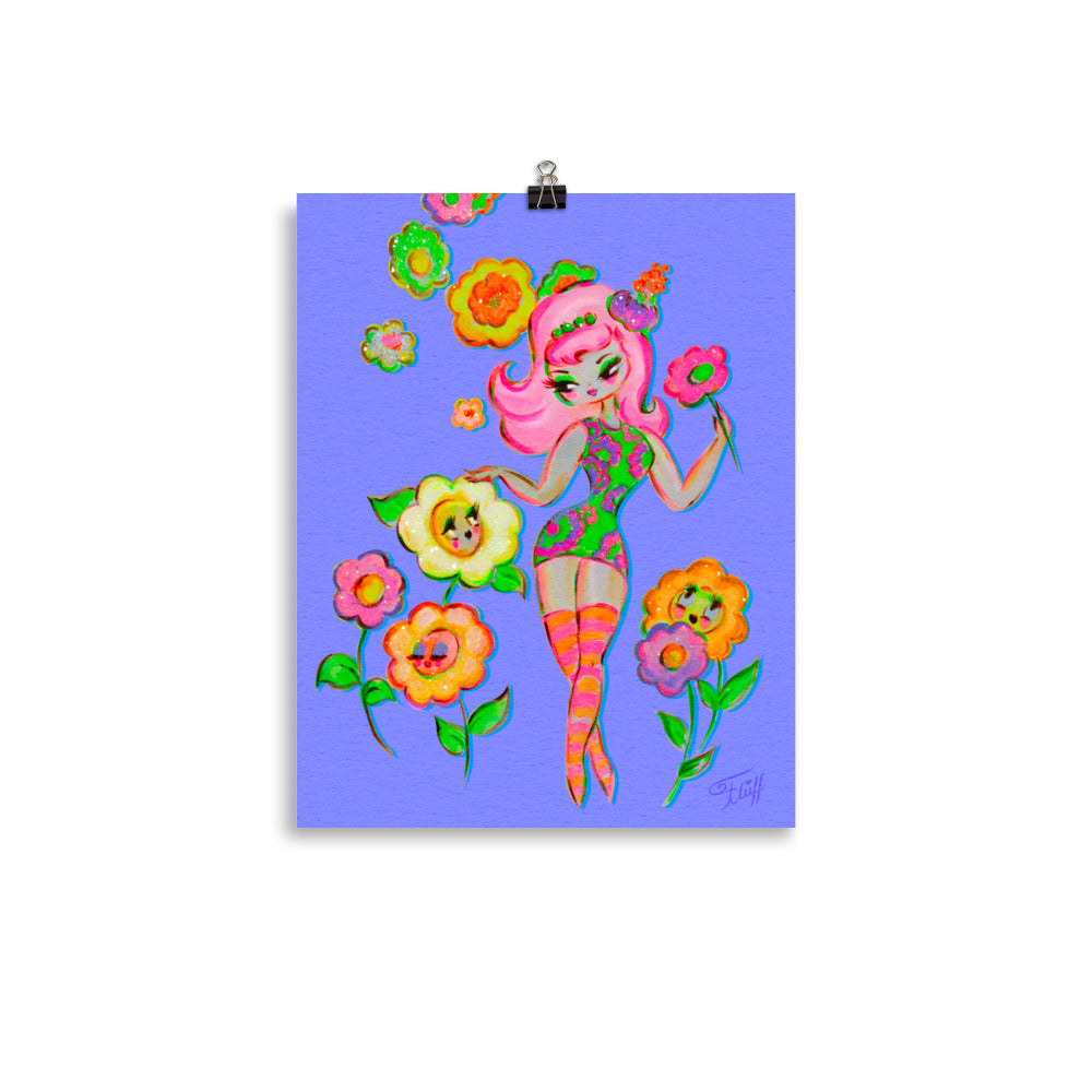 Mod Flower Pixie on Periwinkle • Art Print