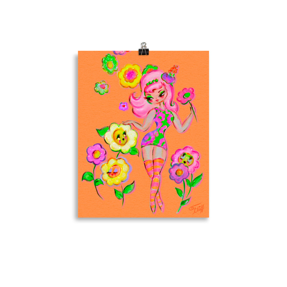 Mod Flower Pixie on Tangerine • Art Print