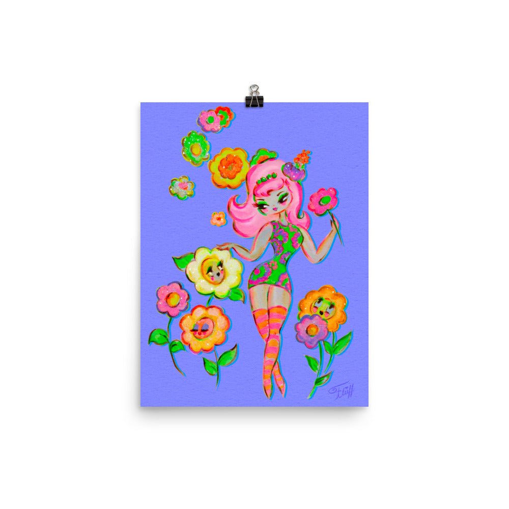 Mod Flower Pixie on Periwinkle • Art Print