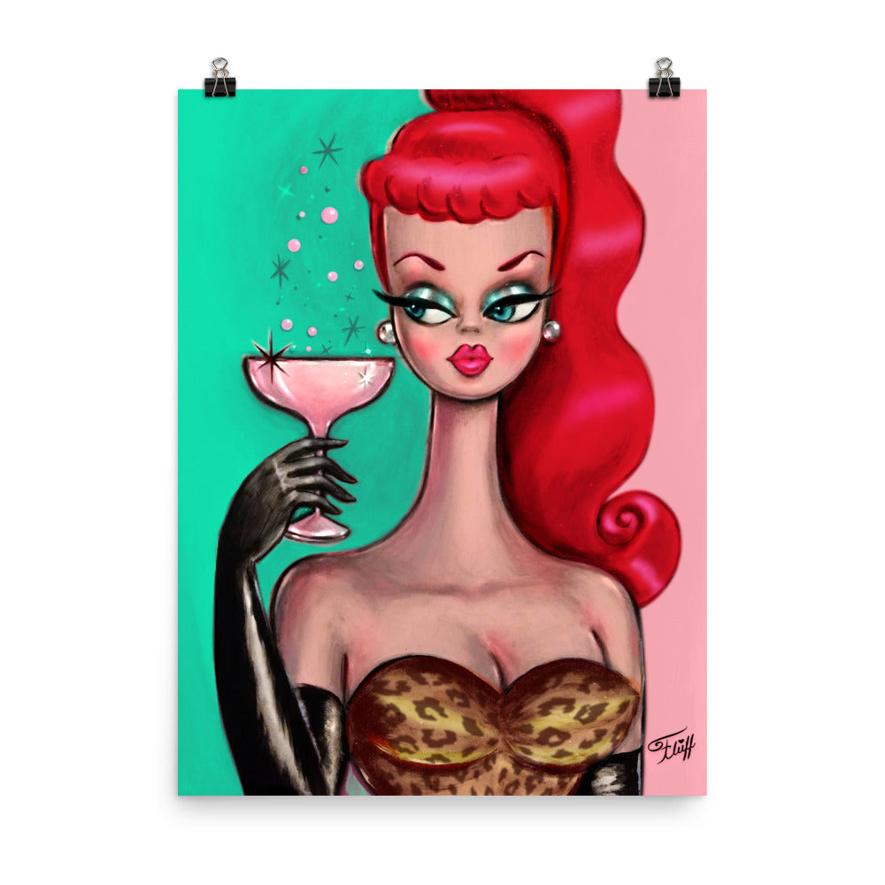 Redhead with Pink Champagne • Art Print