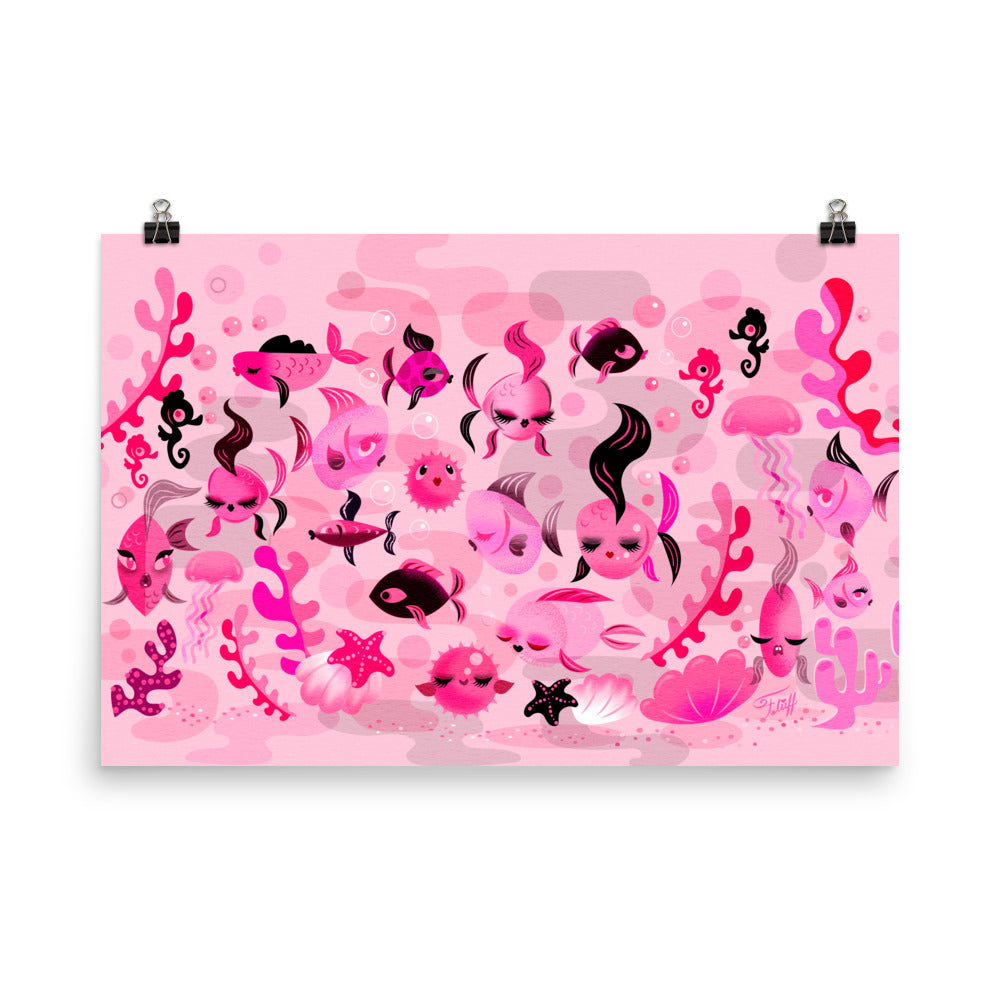 Mid Mod Fishies on Pink • Art Print