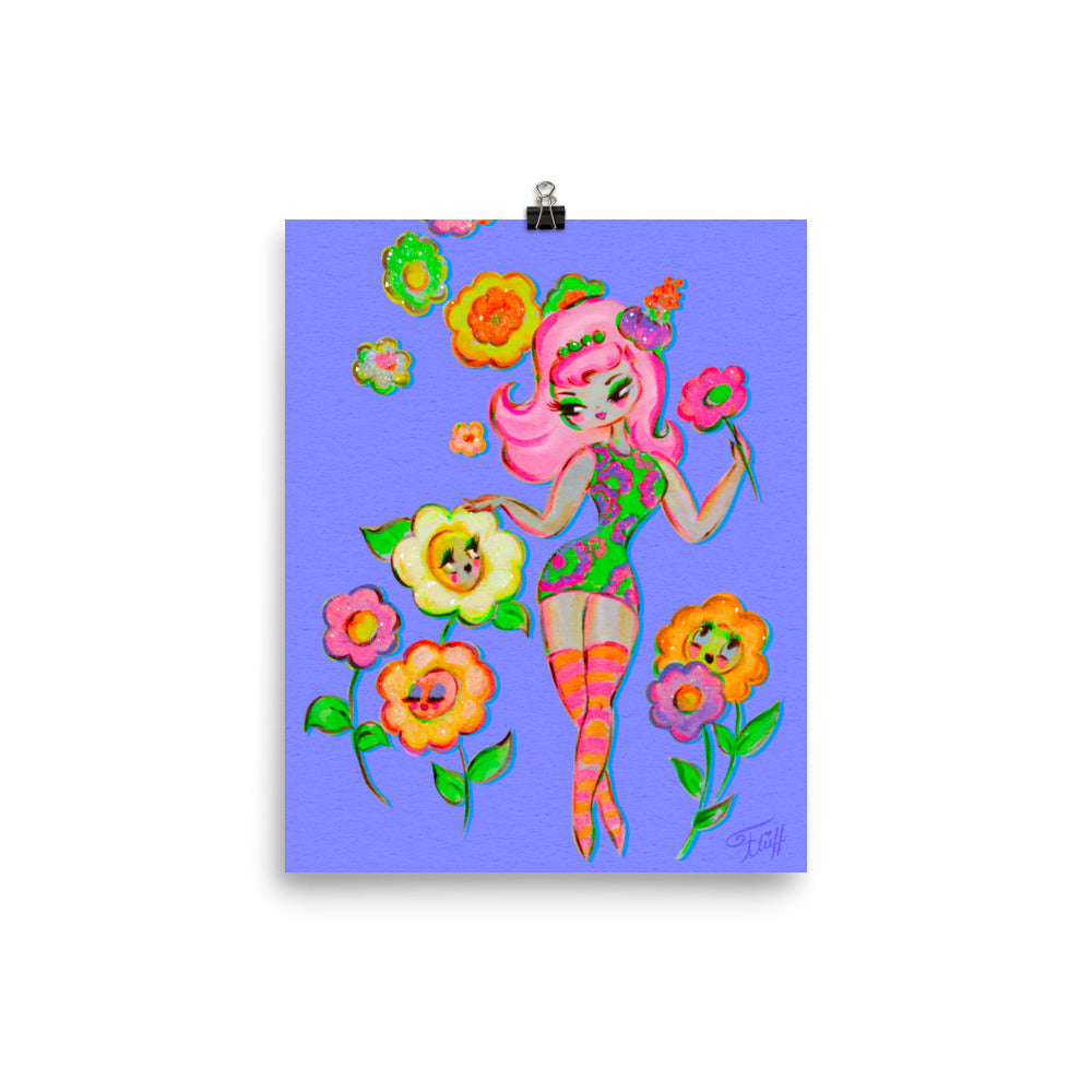 Mod Flower Pixie on Periwinkle • Art Print