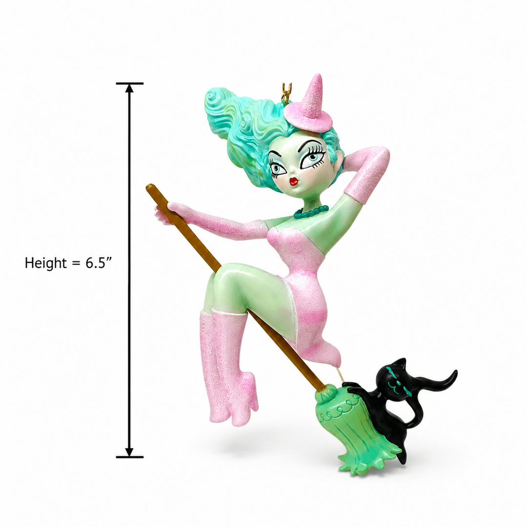 Loretta 6.5" Pastel Candy Witch on Broom Ornament