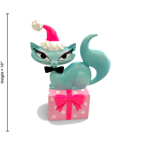10" Teal Retro Swanky Christmas Kitty Figurine