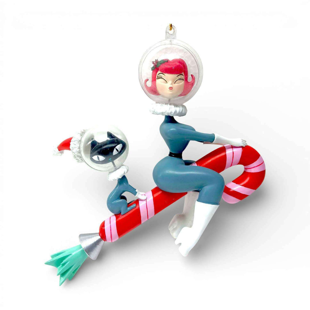 Stella & Orbit 6.5" Rocket Girl & Cat Ornament