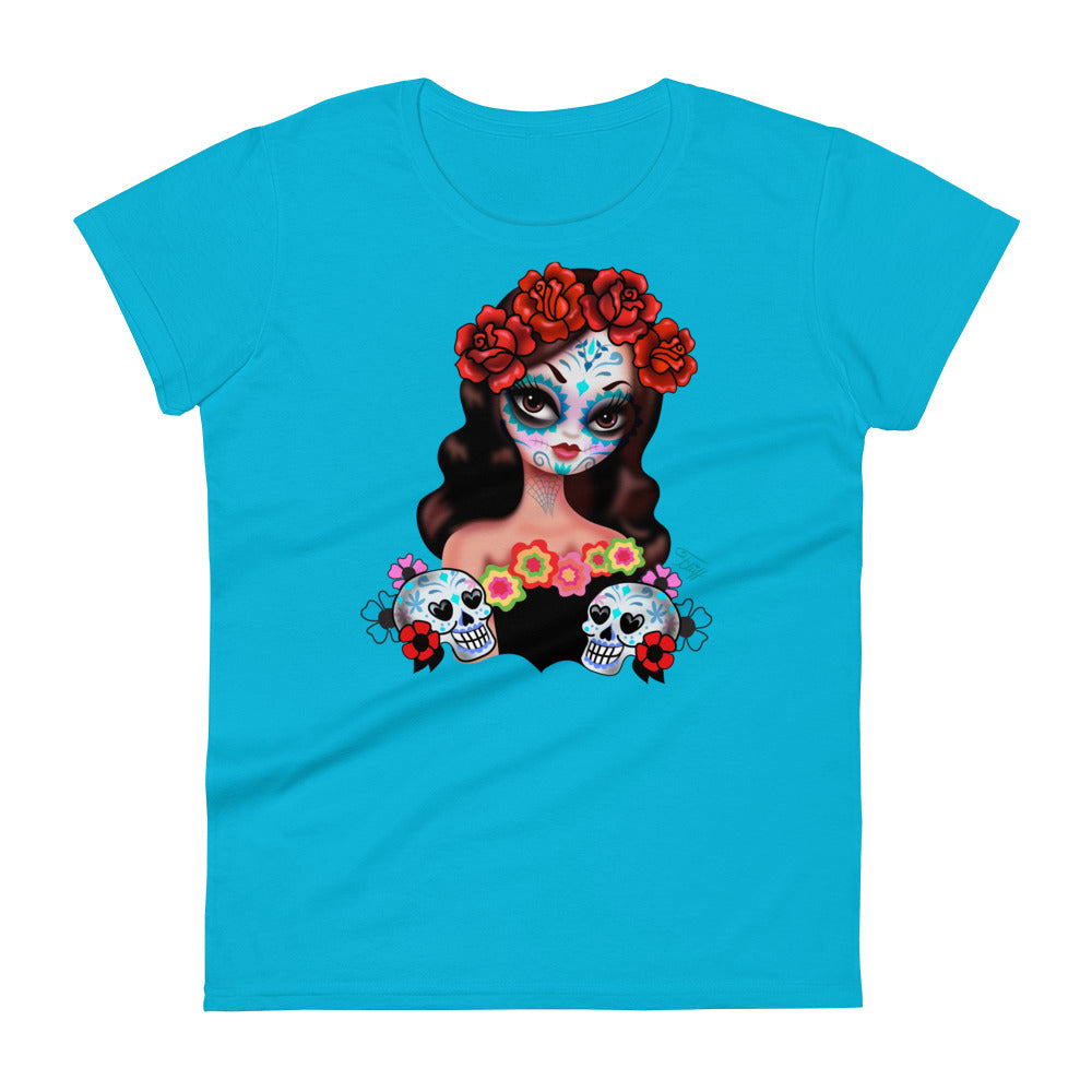 Sugar Skull Girl with Roses • Women's Relaxed Fit T-Shirt