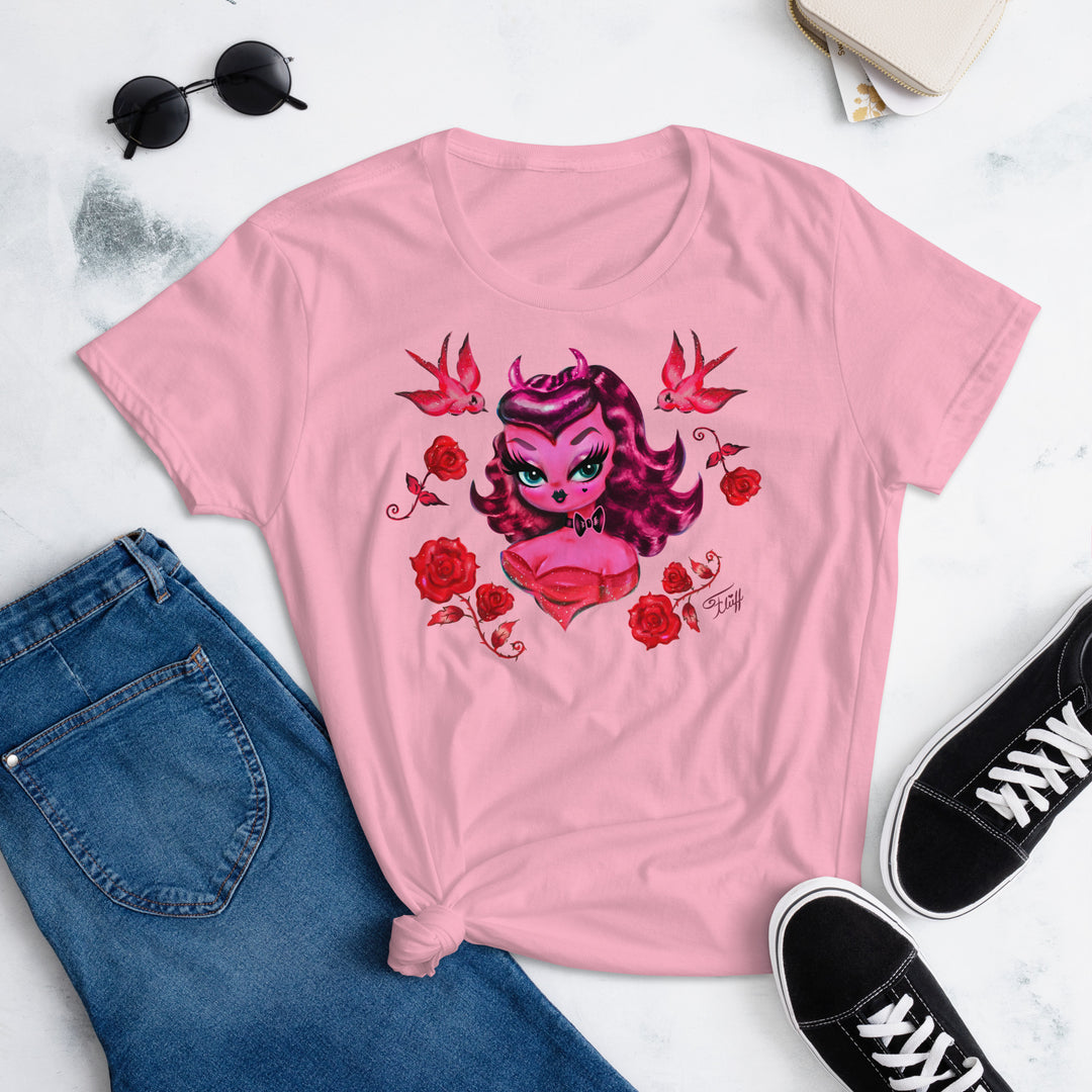 Devil Dolly with Roses and Cherries • Women's Relaxed Fit T-Shirt