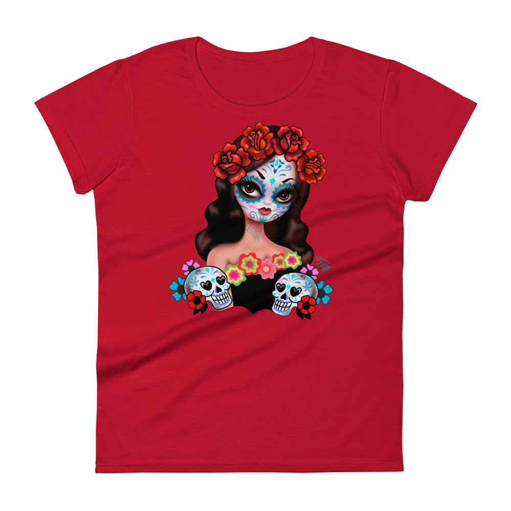 Sugar Skull Girl with Roses • Women's Relaxed Fit T-Shirt