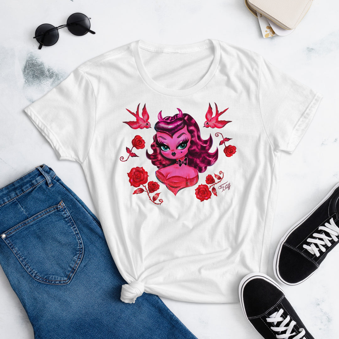 Devil Dolly with Roses and Cherries • Women's Relaxed Fit T-Shirt