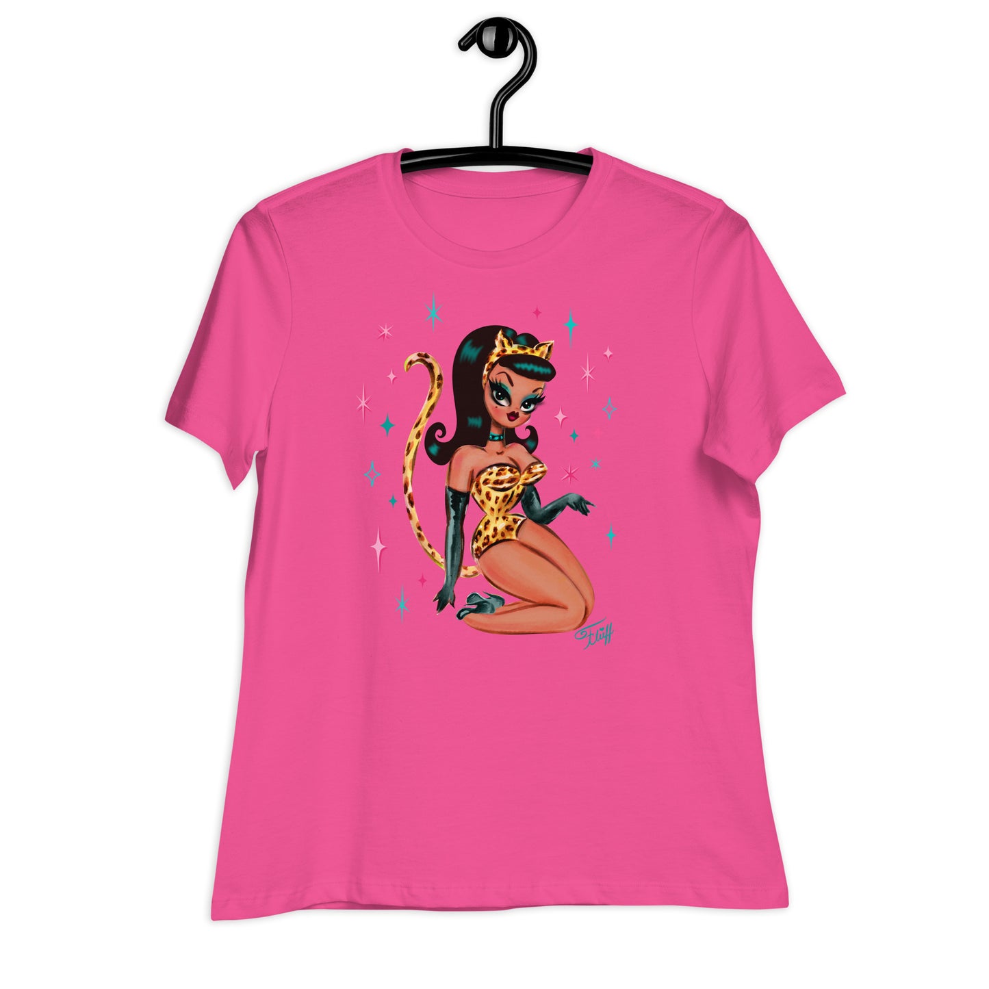 Brunette Leopard Cat Suit Pinup Girl • Women's Relaxed T-Shirt