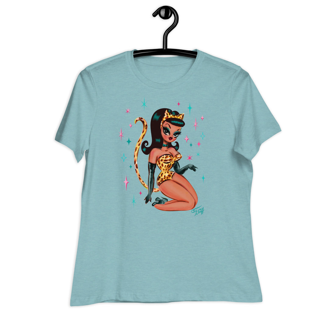 Brunette Leopard Cat Suit Pinup Girl • Women's Relaxed T-Shirt