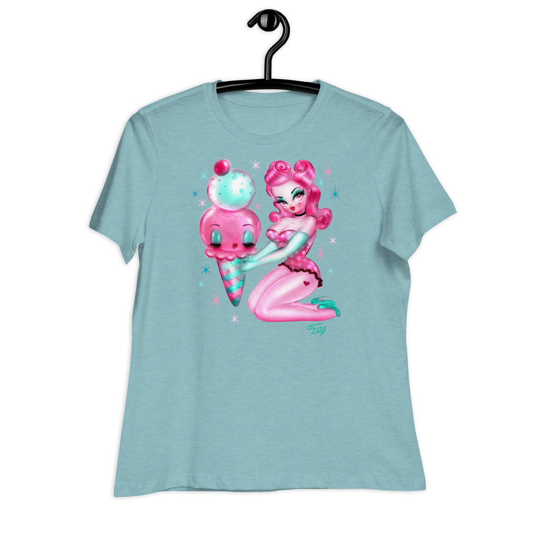 Bubble Gum Ice Cream Pin Up Girl • Women's Relaxed T-Shirt