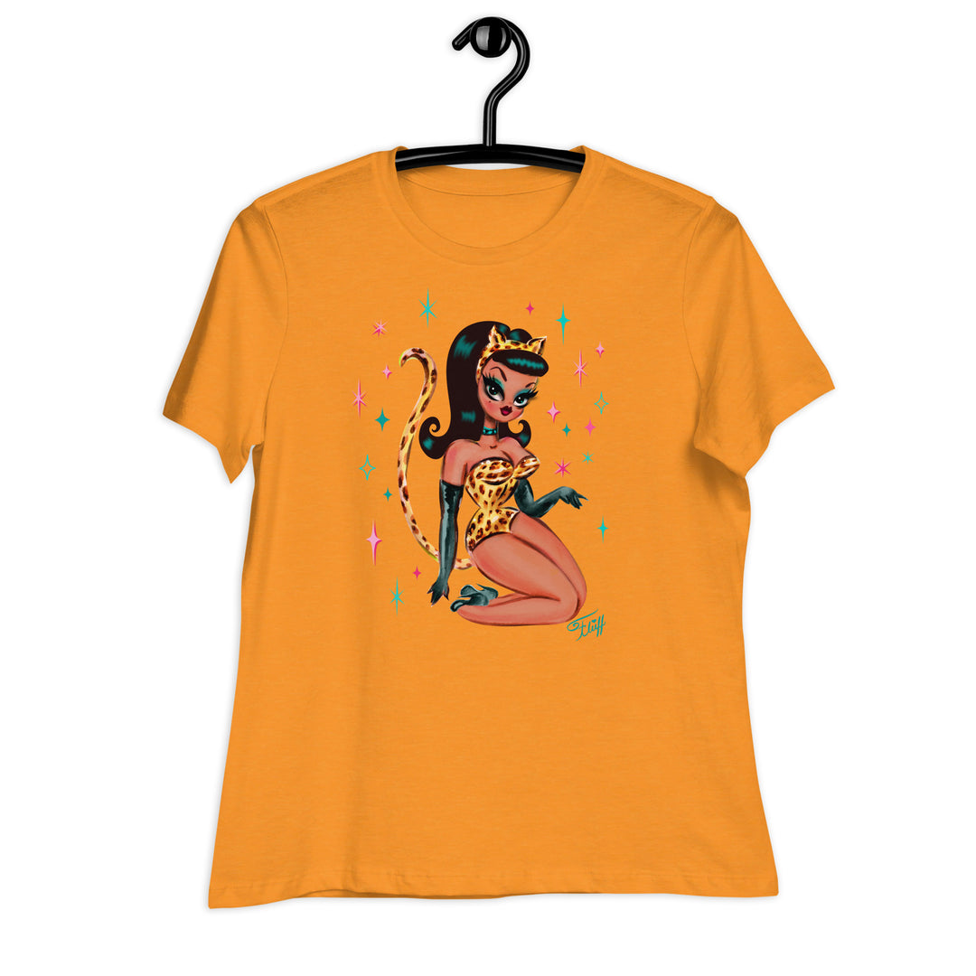 Brunette Leopard Cat Suit Pinup Girl • Women's Relaxed T-Shirt