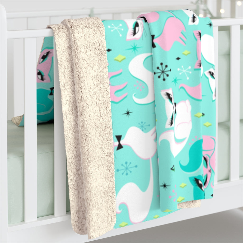 Swanky Kittens on Mint • Sherpa Fleece Blanket