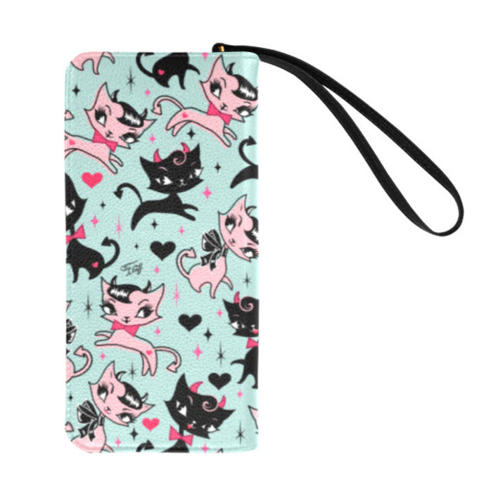 Devil Kitties on Mint • Clutch Wallet