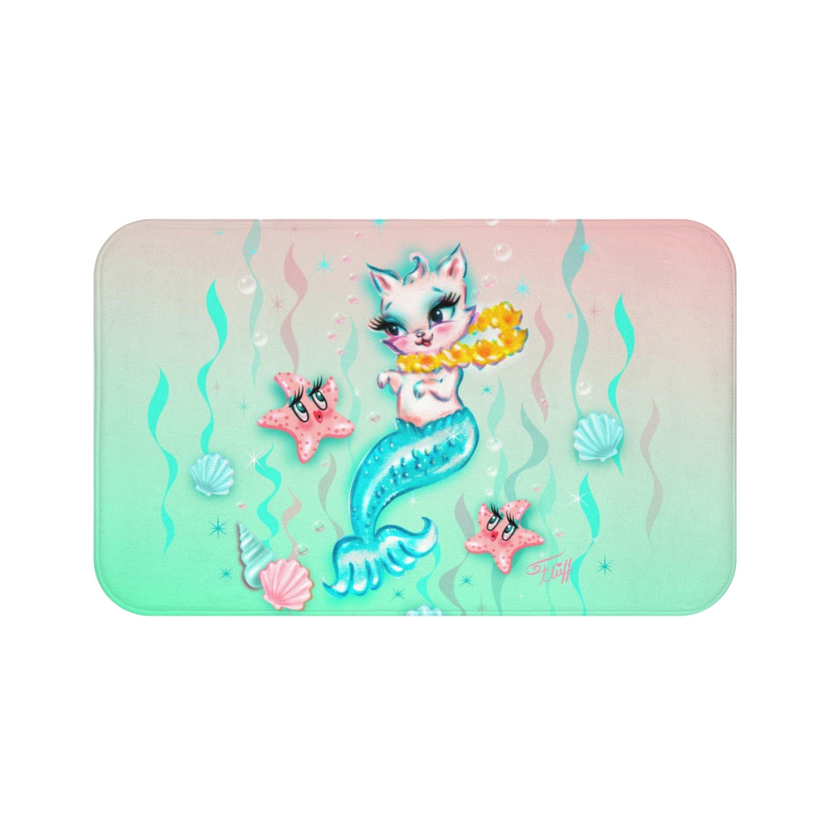 Merkitten with Lei and Starfish • Bath Mat