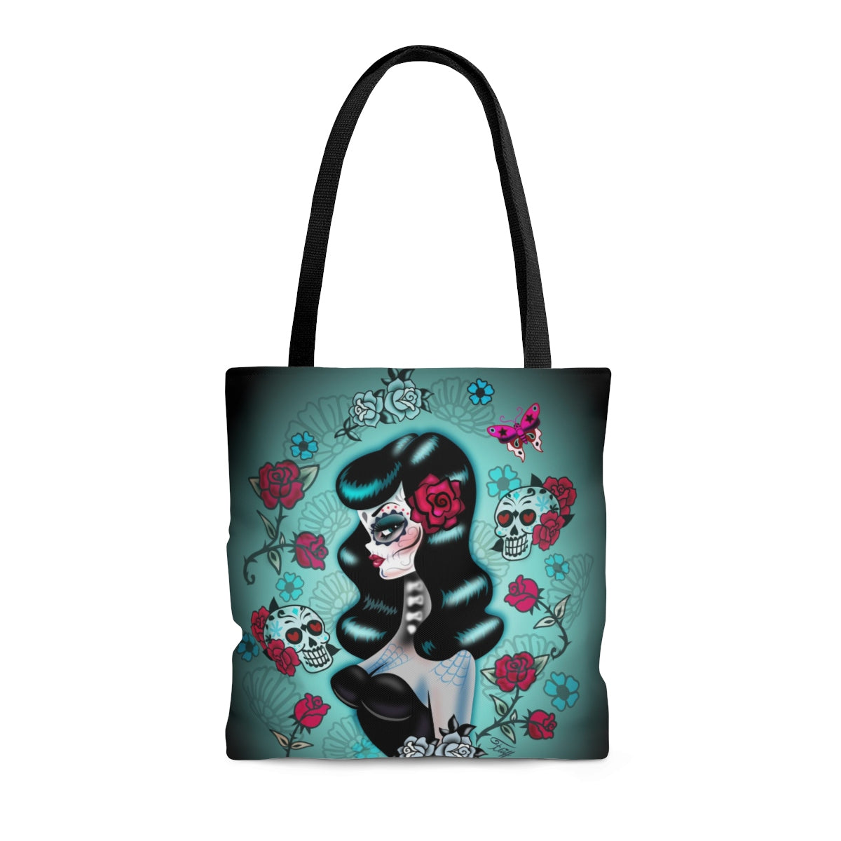 Raven Haired Day of the Dead Sugar Skull Pinup • Tote Bag