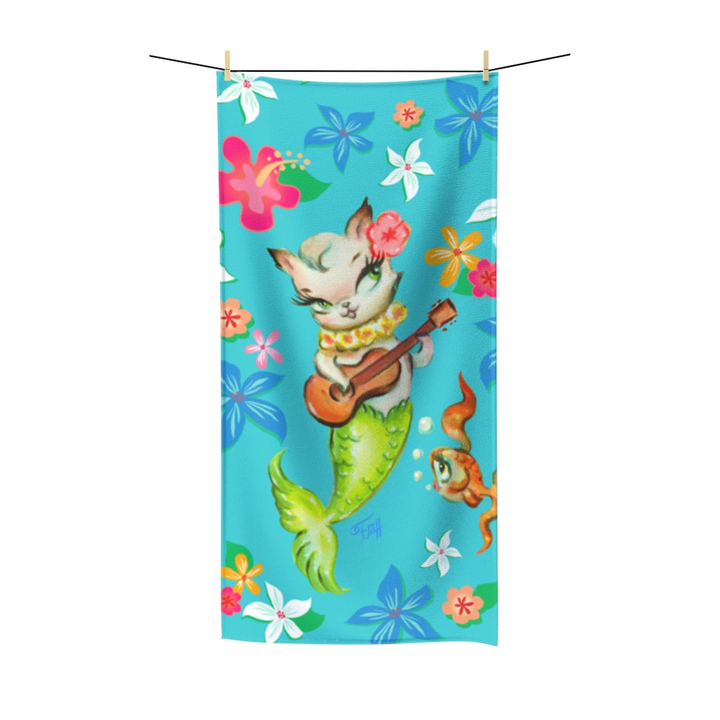 Merkitten with Ukelele • Beach Towel