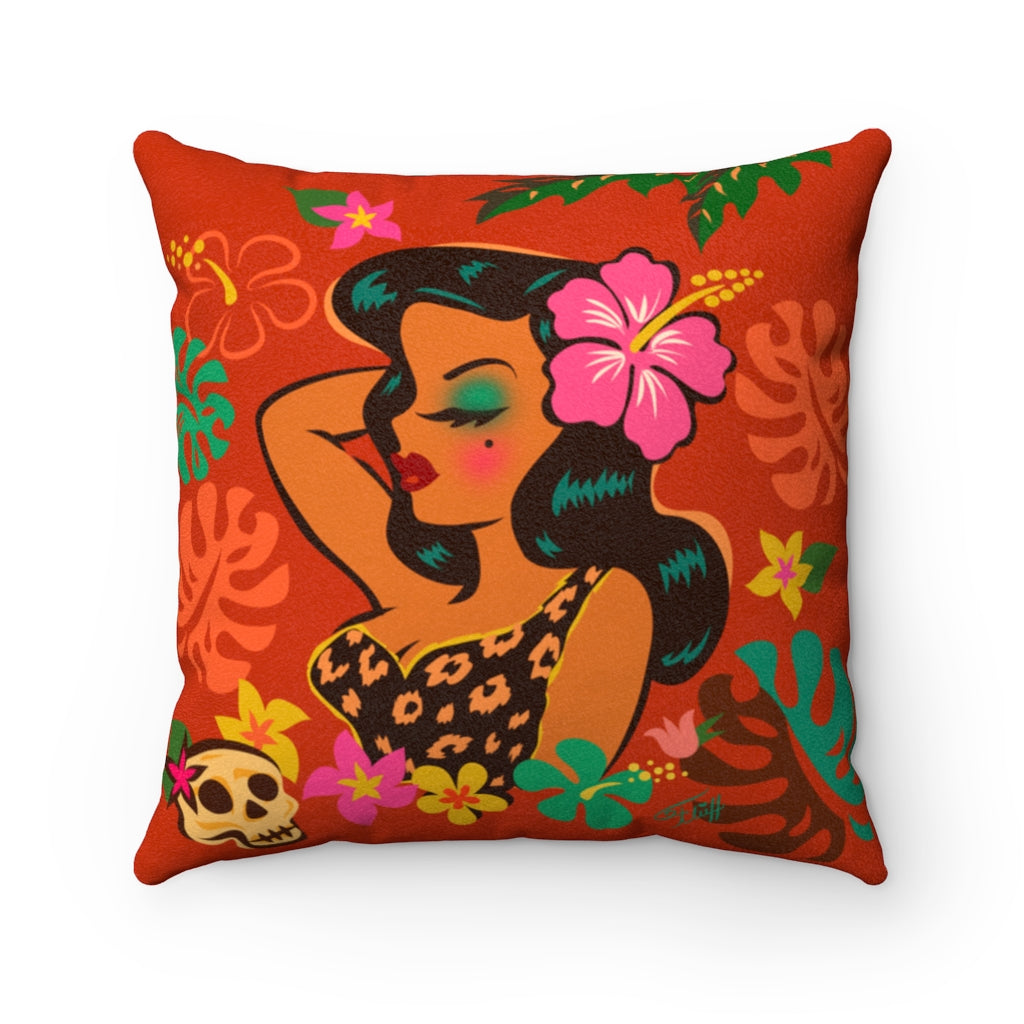 Tiki Temptress - Tropical Doll • Faux Suede Pillow