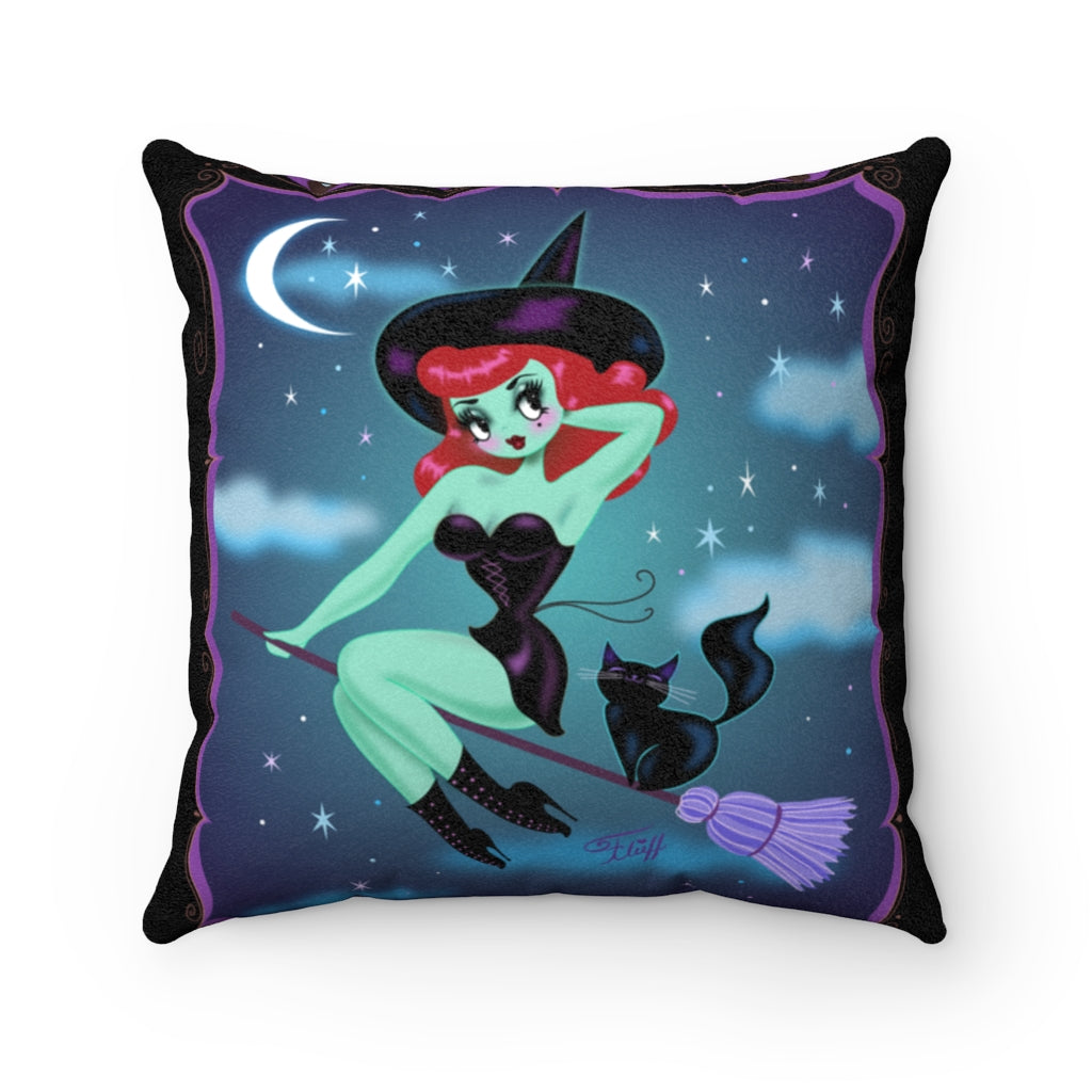 Cute Pinup Witch • Faux Suede Pillow
