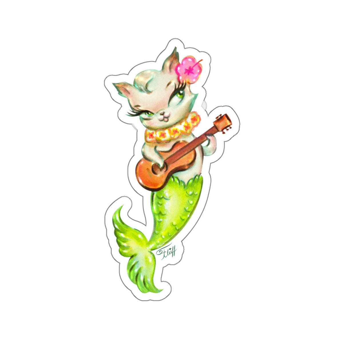 Mermaid Cat with Ukulele • Kiss-Cut Sticker
