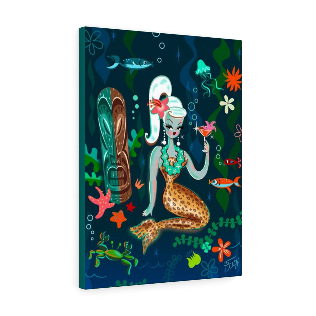 Blonde Leopard Martini Mermaid • Canvas Gallery Wrap