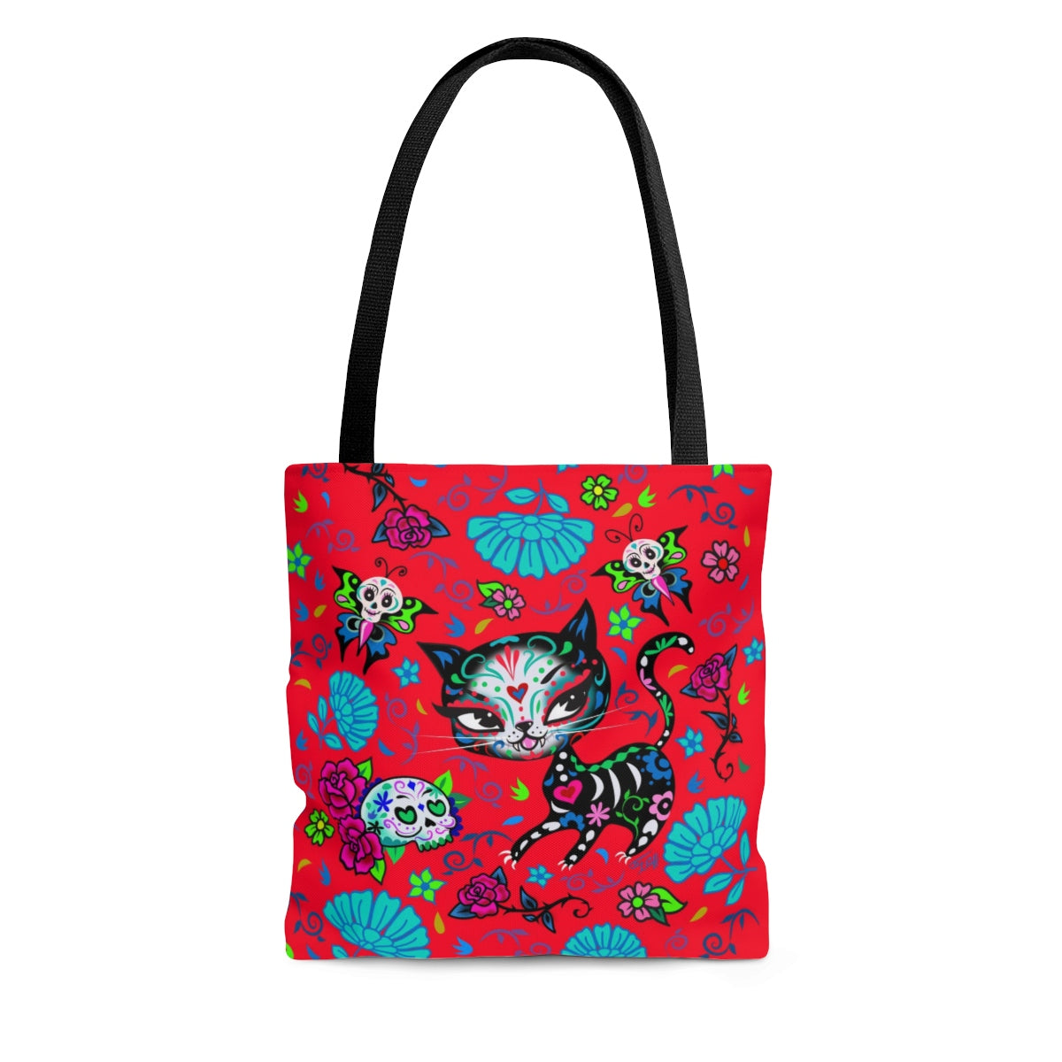 Sugar Skull Kitty on Red • Tote Bag