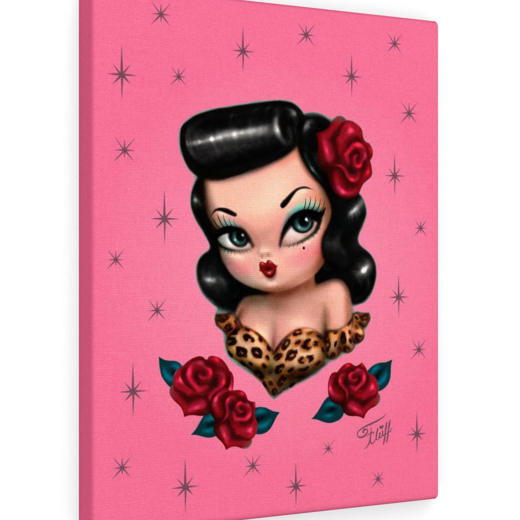 Rockabilly Baby Doll with Roses Pink • Canvas Gallery Wrap