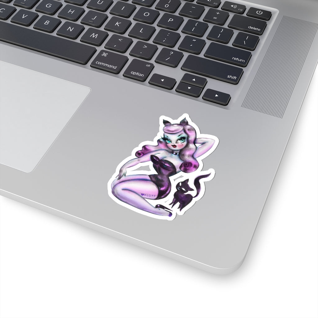 Purple Hair Kitten Pinup • Kiss-Cut Sticker