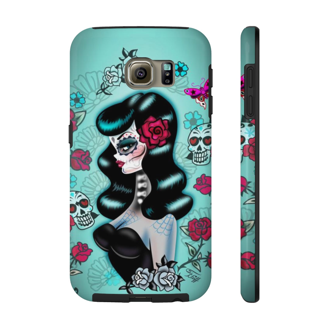 Raven Haired Day of the Dead Sugar Skull Pinup • Phone Case