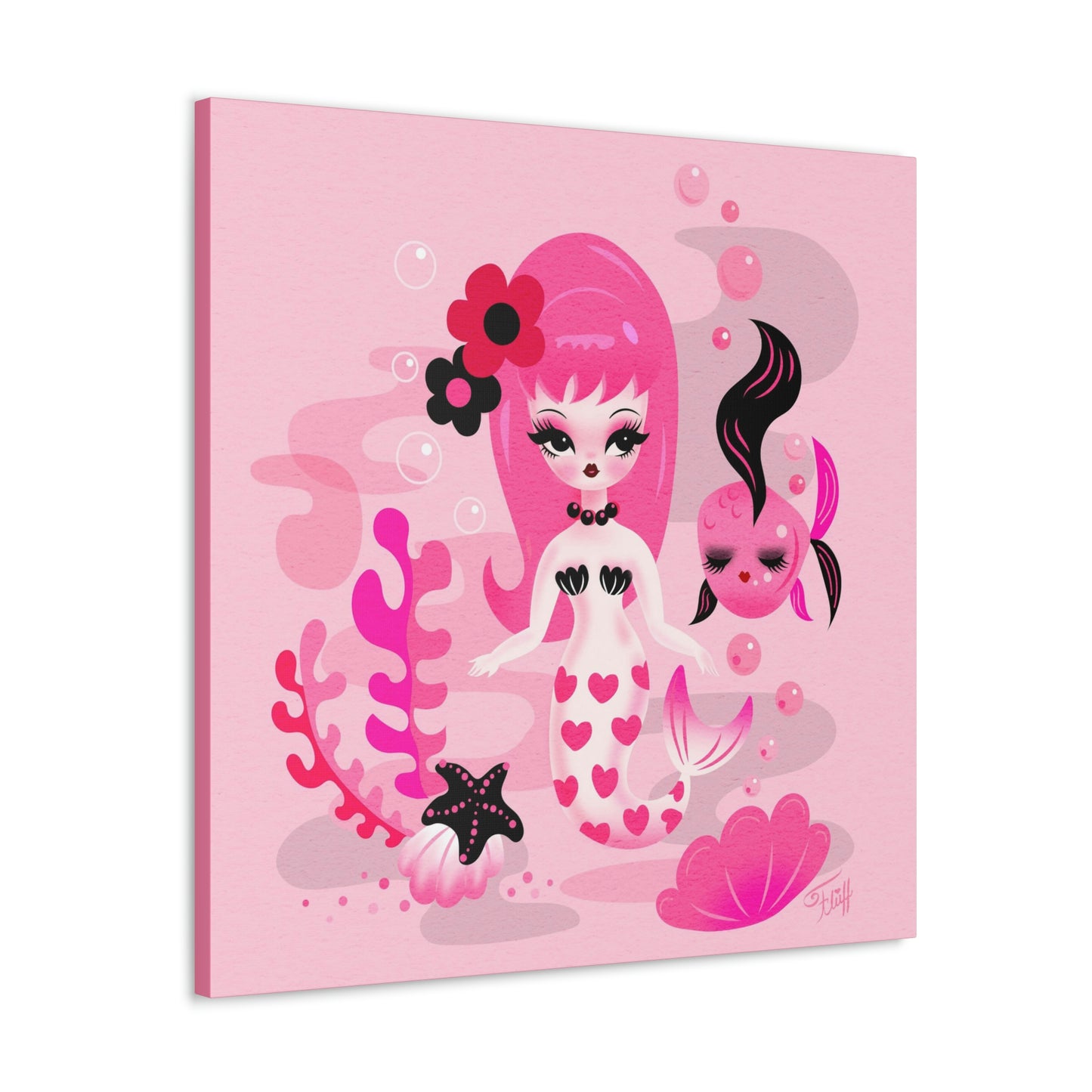 Mod Mermaid in Pinks • Canvas Gallery Wrap
