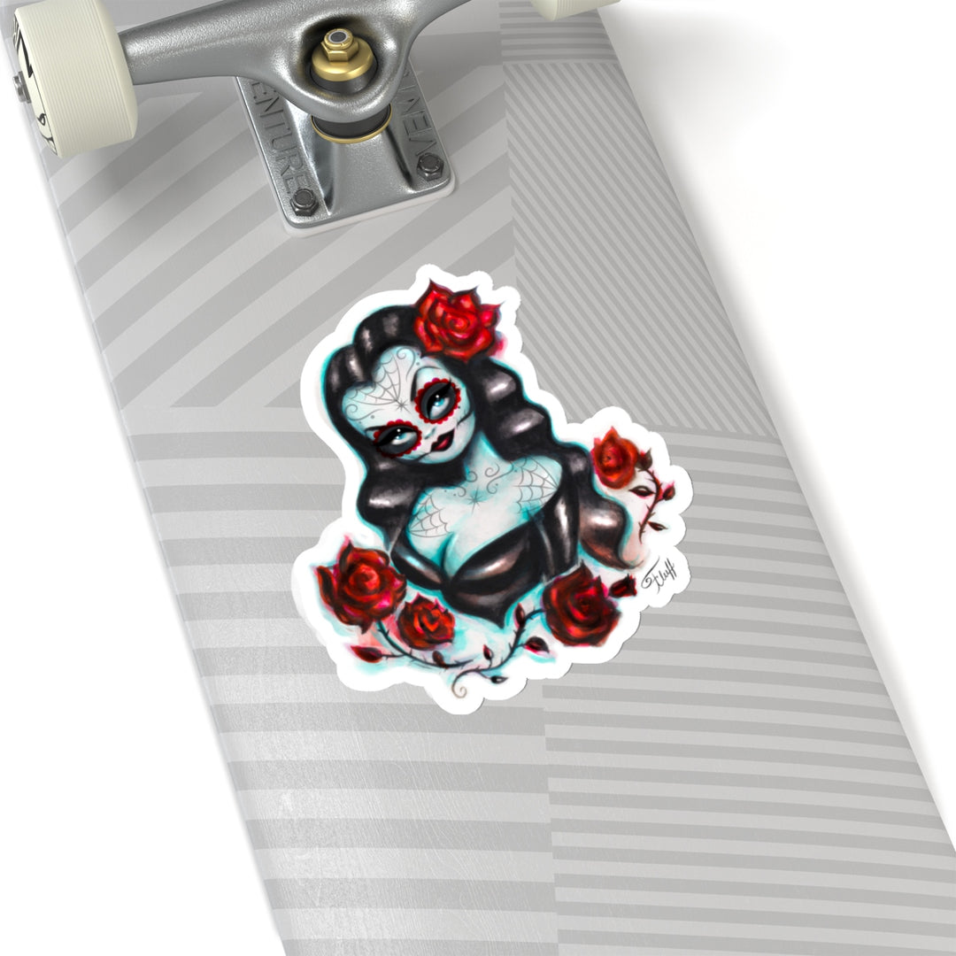 Vampire Vixen with Roses • Kiss-Cut Sticker