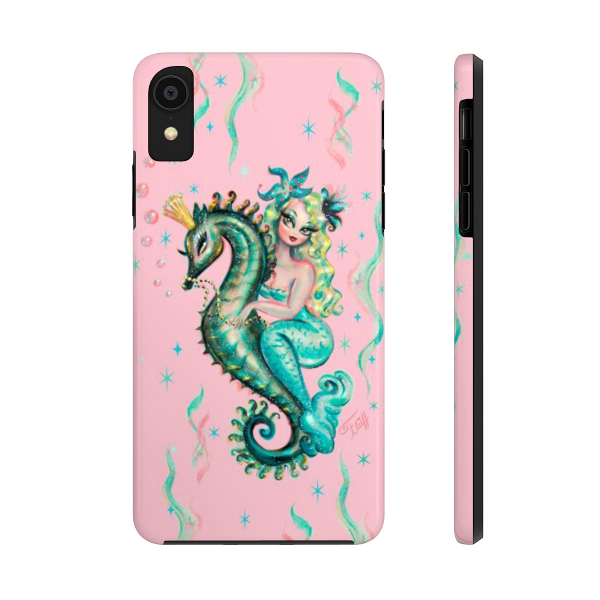 Blue Mermaid Riding a Seahorse Prince Pink • Phone Case