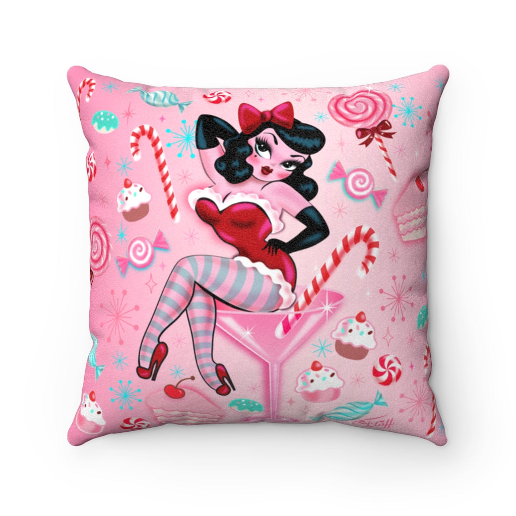 Candy Cane Martini Girl • Faux Suede Pillow