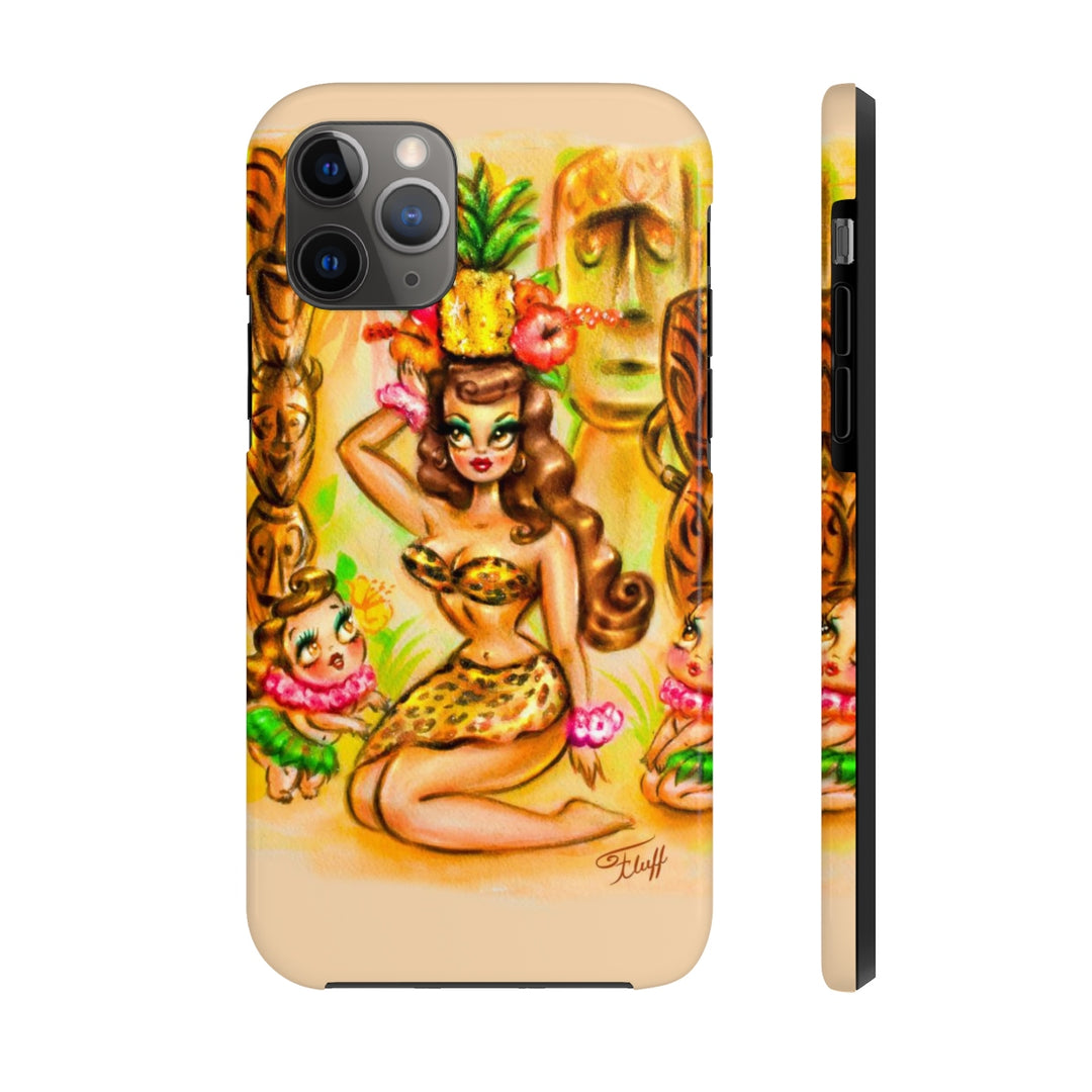 Pineapple Island Girl with Tikis • Phone Case