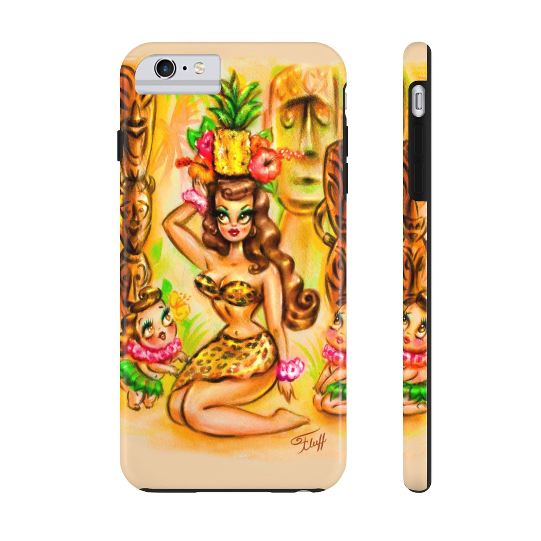 Pineapple Island Girl with Tikis • Phone Case