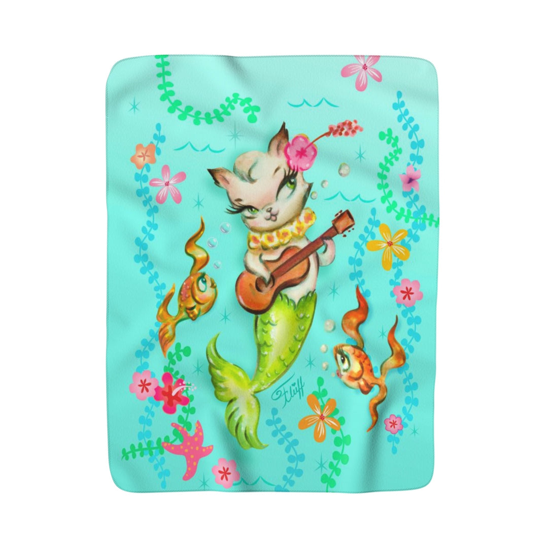 Mermaid Cat with Ukulele • Sherpa Fleece Blanket