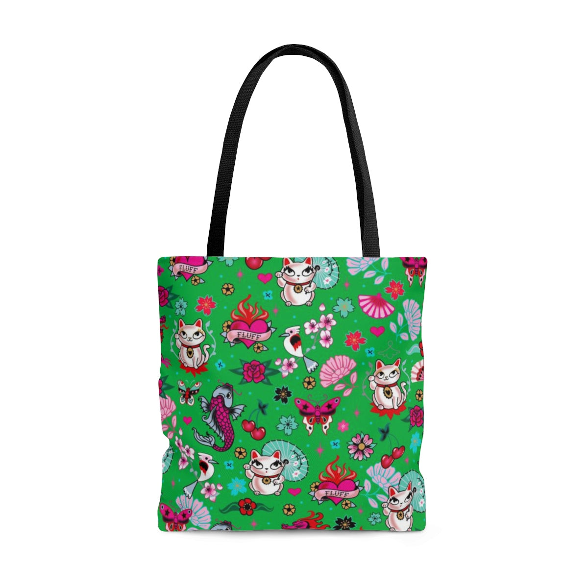 Lucky Cat on Green • Tote Bag