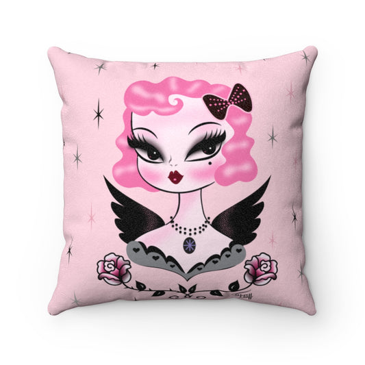Pink Hair Dolly Angel • Faux Suede Pillow