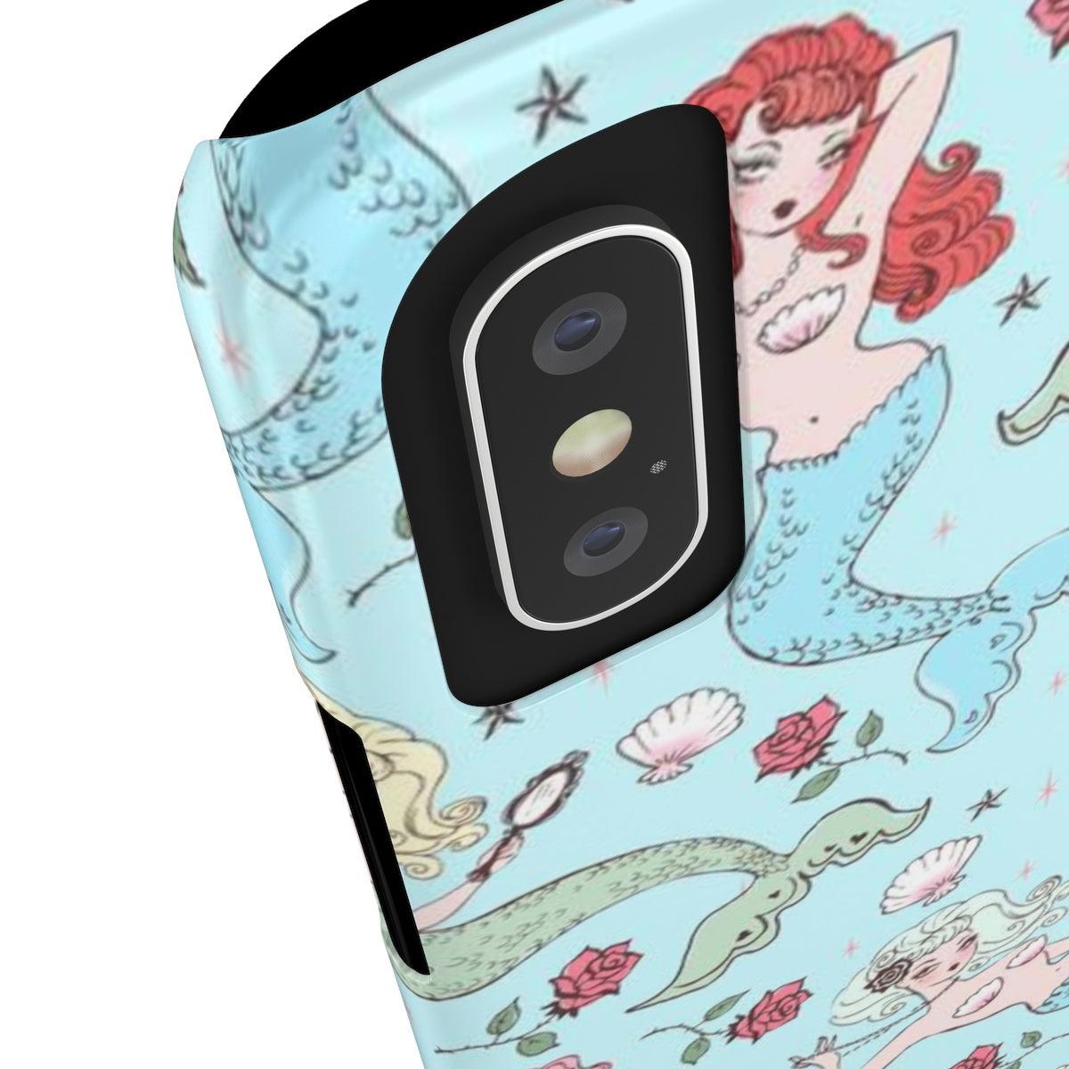 Mermaids and Roses on Aqua • Slim Phone Case