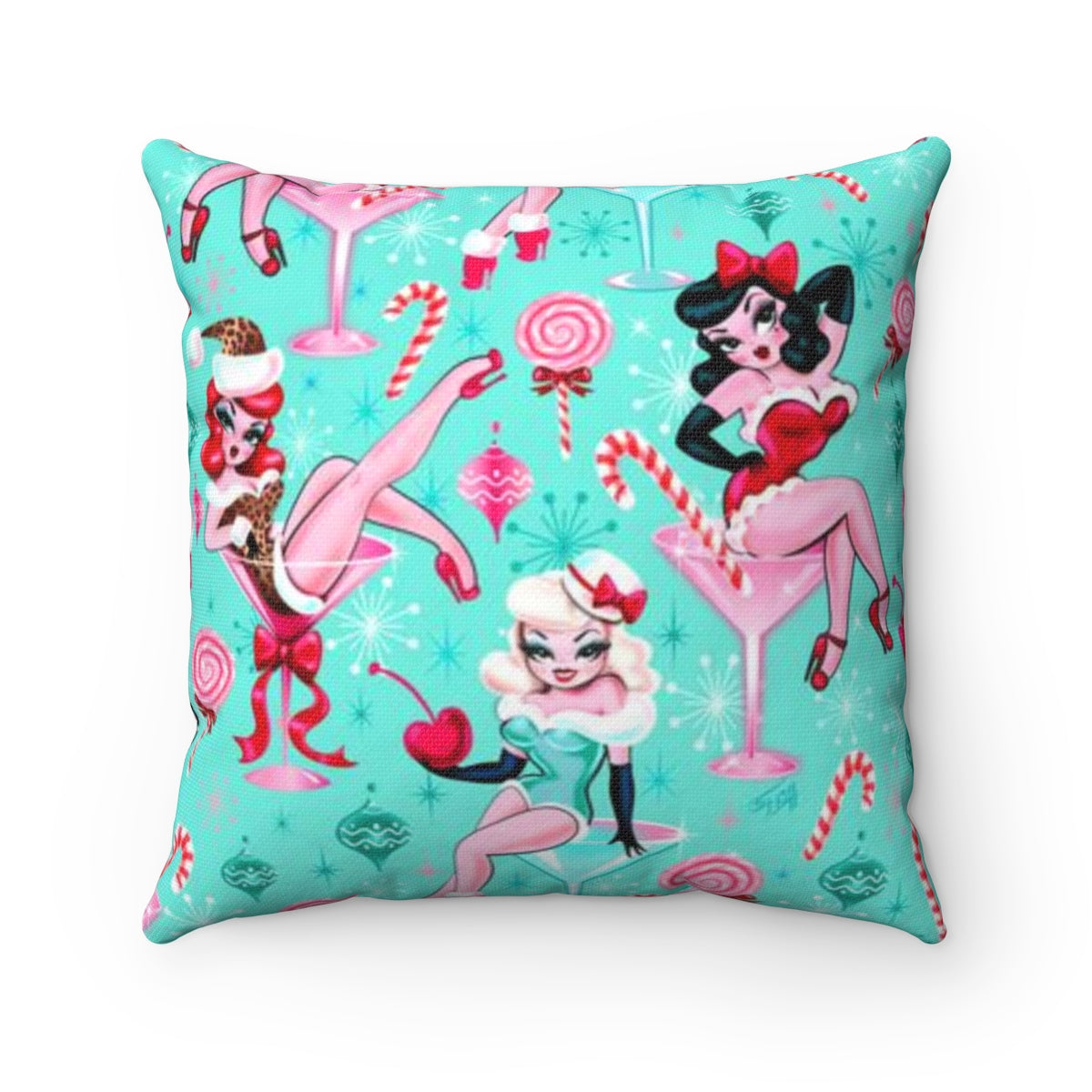 Christmas Candy Martini Pinup Girls • Square Pillow