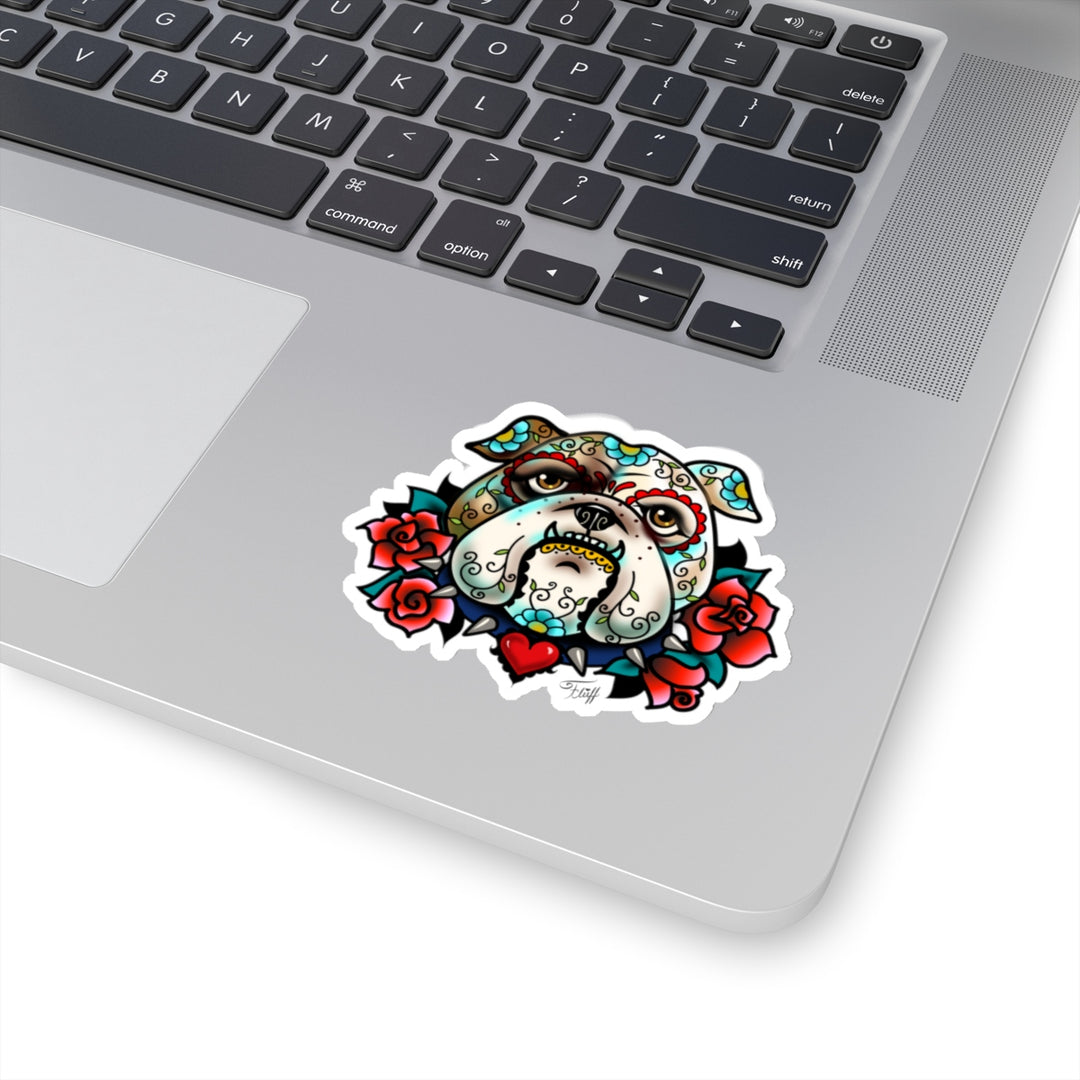 Sugar Skull Bulldog with Roses • Kiss-Cut Sticker