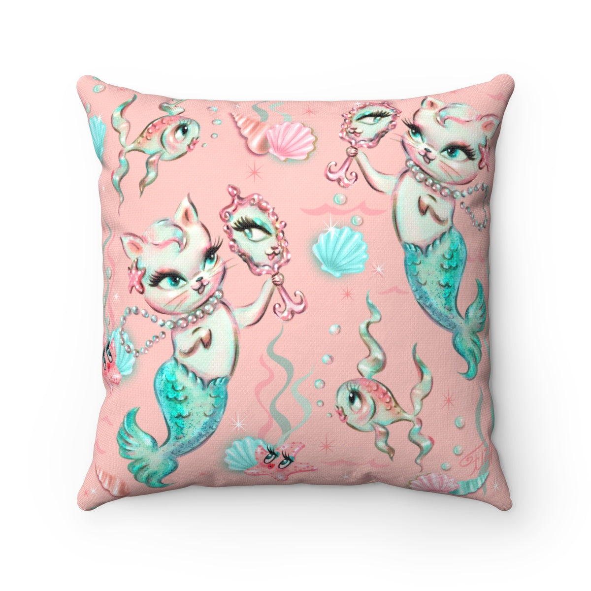 Merkittens with Pearls • Square Pillow