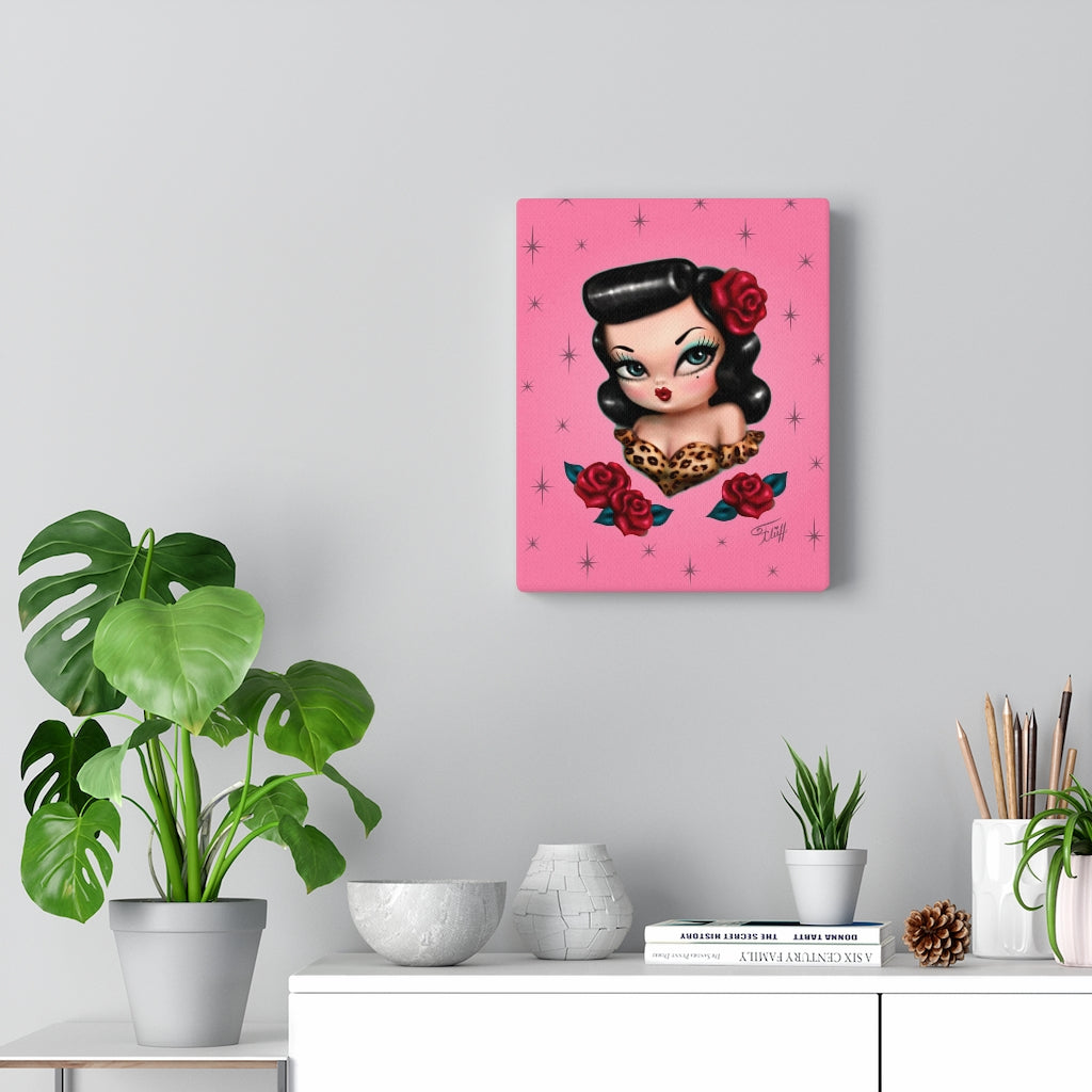 Rockabilly Baby Doll with Roses Pink • Canvas Gallery Wrap